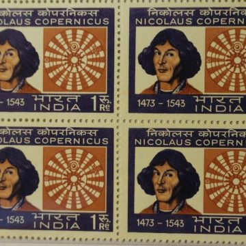 Nicolaus Copernicus. Personality, Astronomer, Mathematician, Celestial Spheres, Rs. 1 (Block of 4 stamp)