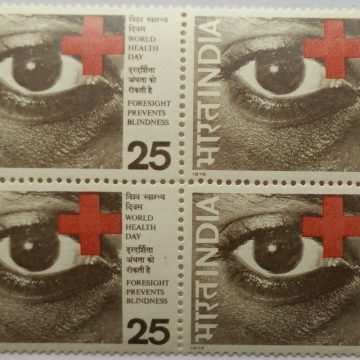 World Health Day Health, Eye, Redcross, Blindness, 25 P. (Hinged Block of 4)
