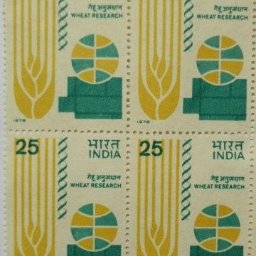 Wheat Research Symposium. Wheat, Research, Symposium, Globe, Genetic Helix, 25 P. (Block of 4 stamp)