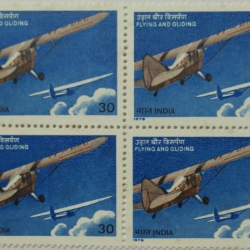Flying and Gliding. Flying, Gliding, Aircraft, Pushpak Aircraft, Rohini Glider, Aviation, 30 P. (Block of 4 stamp)