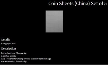 Coin Sheets (China) Set of 5 -Fine Quality-Fresh Stock 2 x 2 - Image 2