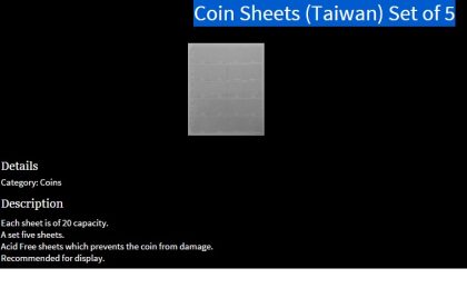 Coin Sheets (Taiwan) Set of 5 -Fine Quality-Fresh Stock 2 x 2 - Image 2