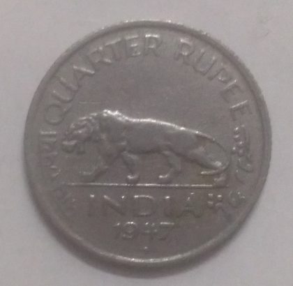 British India Coin GEORGE VI-QUARTER RUPEE 1947(USED) (Nickle) - Image 2
