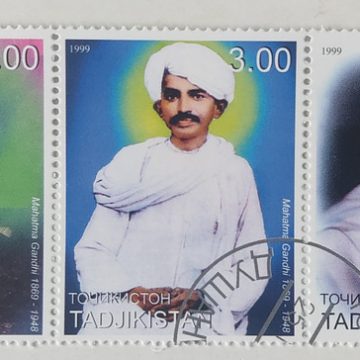 Mahatma Gandhi Tadjikistan Strip of 5 (Used stamps)