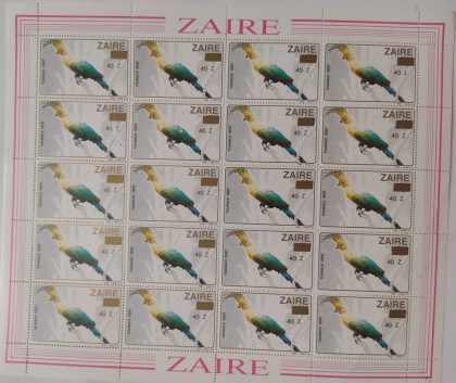 Zaire Touraco Vert - FULL SHEET 20 STAMPS
