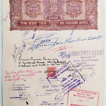 Indian Stamp Paper Value Rs.1000-1998f IND Court Fee Water mark "Chakra Govt of India"