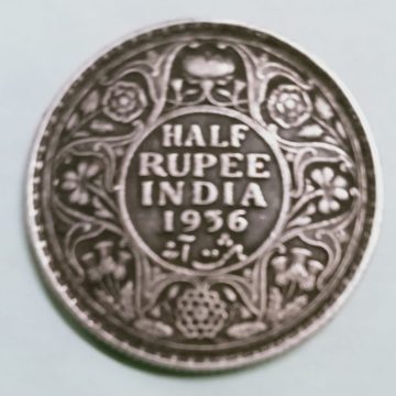 British India Coin GEORGE V-HALF RUPEE 1936(VERY FINE)(Siver)