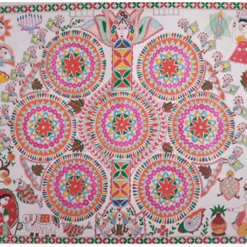 MADHUBANI PAINTING "KOHBAR" Made on-Thick paper - 3 Dimension-(28*22) inch