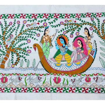 MADHUBANI PAINTING "KEVAT DRISHYA" Made on-cloth Dimension-(30*20) inch