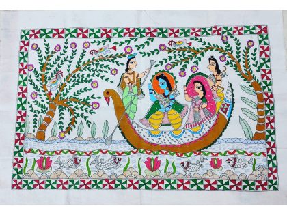 MADHUBANI PAINTING "KEVAT DRISHYA" Made on-cloth Dimension-(30*20) inch