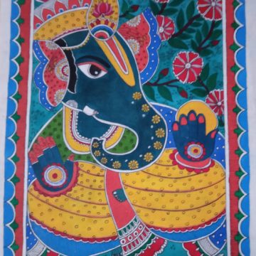 MADHUBANI PAINTING Ganeshji painting Dimension-(20*13) inch Made on-canvas