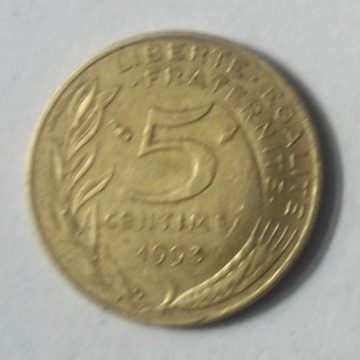 5 Centimes 1993 Liberte Egalite Fraternite  (used) Slightly Damage