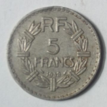 5 Francs RF 1938Francaise Repvbliqve (used)