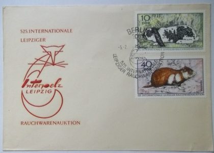 GERMANY DDR 1970 525 INTERNATIONAL LEIPZIG SMOKING AUCTION COVER WITH 2v ANIMALS