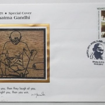 Mahatma Gandhi Spl Cover Bangladesh wood catchet 2011 (1) (Foreign FDC)