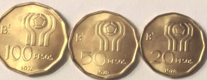 ARGENTINA 1978 Football series 3 coins 20-50-100 pesos (Unc)