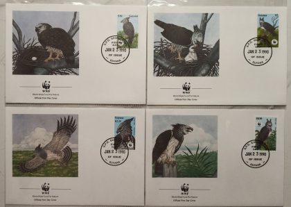 World Wide Fund For Nature Guyana Happy Eagle 1990 Set of 4 (Foreign FDC)