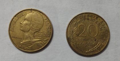 20 Centimes 1967 Liberte Egalite Fraternite (used)