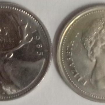25 Cents Canada 1985 Elizabeth II D.G. Regina (USED)