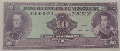 VENEZULA Currency 10 Bolivares 1990 (UNC)