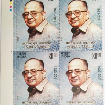 Arvind N Mafatlal Rs.5  (Block of 4 TL Stamp)