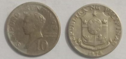 PHILIPPINES 10 CENTIMOS Coin 1974(used)