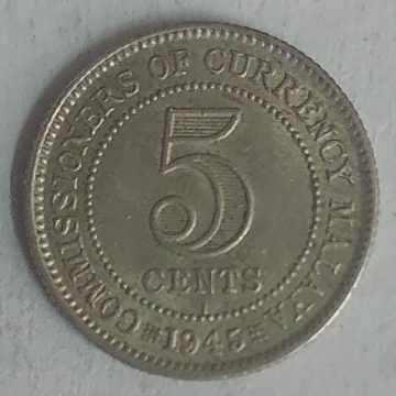 Singapore 5 Cent Coin1945 (used) (Silver)