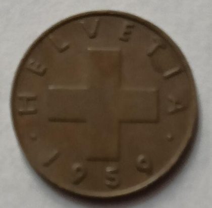 SWITZERLAND Bronze  1 Rappen Coin (used) - Image 2