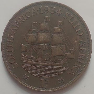 SOUTH AFRICA 1 Penny Coin 1934  (used)
