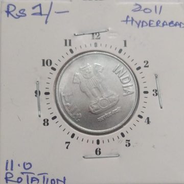 1 RUPEE 2011 HYDERABA MINT 11.00 ROTATION-ERROR COIN UNC