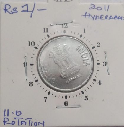 1 RUPEE 2011 HYDERABA MINT 11.00 ROTATION-ERROR COIN UNC