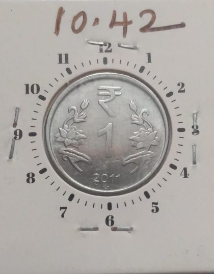 1 RUPEE 2011 HYDERABA MINT 11.00 ROTATION-ERROR COIN UNC - Image 2