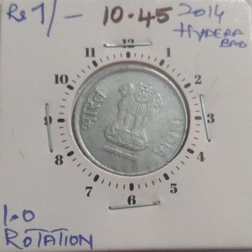 1 RUPEE 2014 HYDERABAD MINT 11.00 ROTATION -ERROR COIN UNC