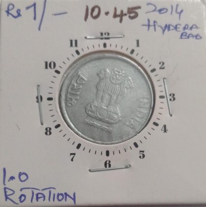 1 RUPEE 2014 HYDERABAD MINT 11.00 ROTATION -ERROR COIN UNC