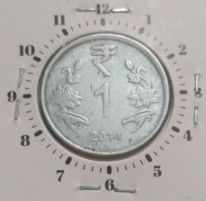 1 RUPEE 2014 HYDERABAD MINT 11.00 ROTATION -ERROR COIN UNC - Image 2
