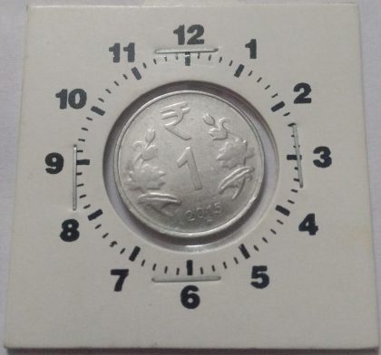 1 RUPEE 2015 NOIDA MINT 7.30 ROTATION ERROR COIN - Image 2