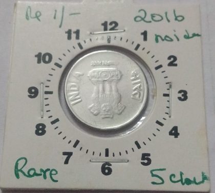 1 RUPEE 2016 NOIDA MINT 6.00 ROTATION ERROR COIN USED - Image 2