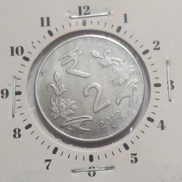2 RUPEES 2012 NOIDA MINT 4.00 ROTATION ERROR COIN USED