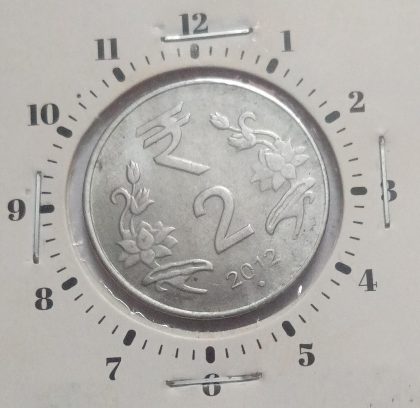 2 RUPEES 2012 NOIDA MINT 4.00 ROTATION ERROR COIN USED