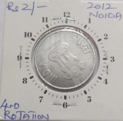2 RUPEES 2012 NOIDA MINT 4.00 ROTATION ERROR COIN USED - Image 2
