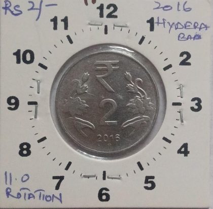 2 RUPEES 2016 HYDERABAD MINT 11.00 ROTATION ERROR COIN UNC