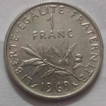 1 Franc 1969 Liberte Egalite Fraternite (used)
