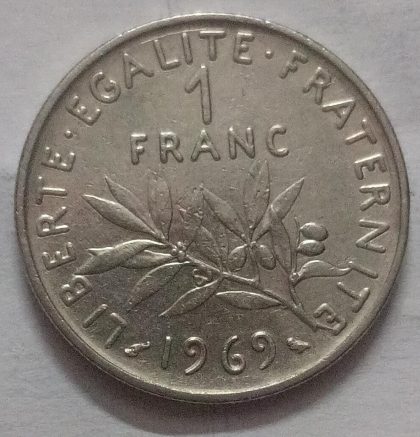 1 Franc 1969 Liberte Egalite Fraternite (used)