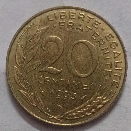 20 Centimes 1993 Liberte Egalite Fraternite (used)