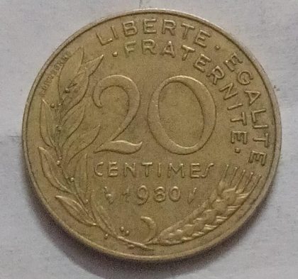 20 Centimes 1980 Liberte Egalite Fraternite (used)