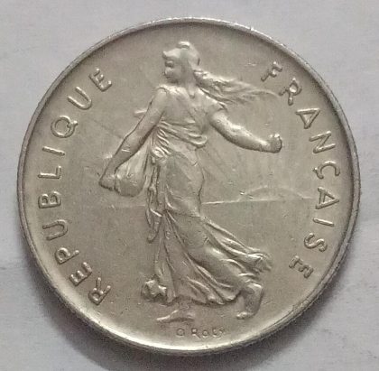 5 Francs 1987 Liberte Egalite Fraternite (used) - Image 2