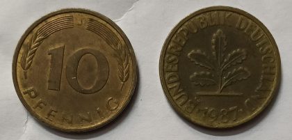 GERMANY 10  PFENNIG 1987  (USED)
