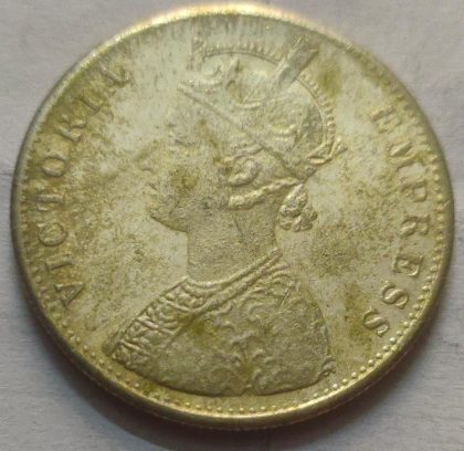 QUEEN VICTORIA- 1 RUPEE INDIA 1878 SILVER COIN (USED) - Image 2