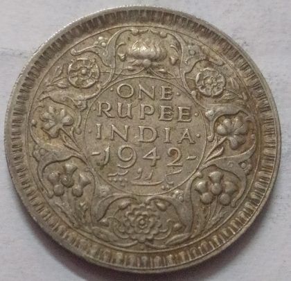 KING GEORGE VI- 1 RUPEE INDIA 1942 SILVER COIN (USED)