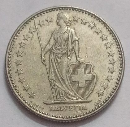 SWITZERLAND 2 France 1992  Confoedertio Helvetica Coin (used) - Image 2